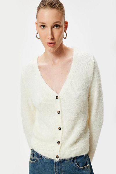 Koton Ecru Women's Cardigan 5Wak90047Ht