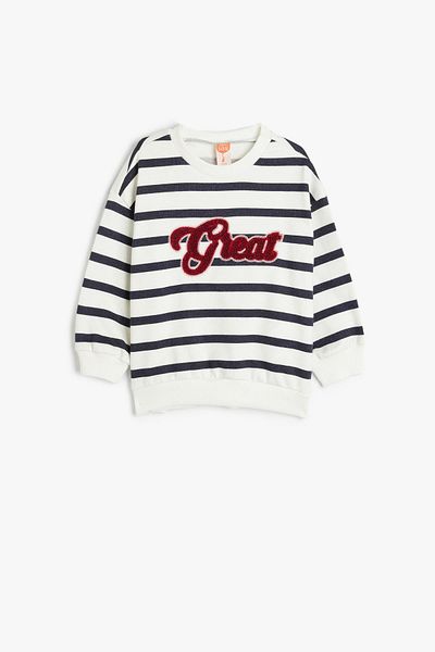 Koton Baby Girl Navy Blue Striped Sweatshirt - 5Wmg10134Ak