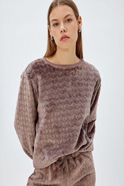 Koton Fleece-Pyjama-Oberteil mit Rundhalsausschnitt – elastische Manschette, strukturiert 5WLK40112MK