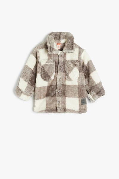 Koton Weiße karierte Baby-Jungenjacke 5WMB20004TK