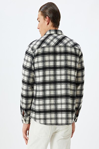 Koton Ecru kariertes Herren-Erwachsenenhemd 5WAM60024HW