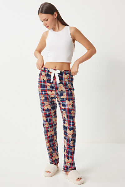 Happiness İstanbul Kadın Lacivert Camel Desenli Yumuşak Dokulu Örme Pijama Altı EC00047