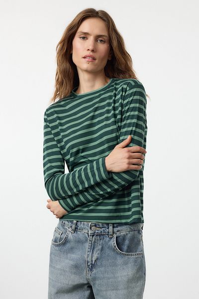 Trendyol Collection Petrol-Mint pruhované pletené tričko Crew Neck – Regular Fit Twoaw23Ts00002