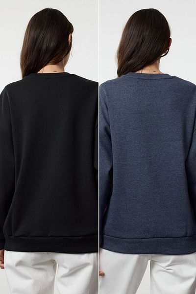 Trendyol Collection Суичър с полар с кръгло деколте - черен/индиго Twoaw25sw00277