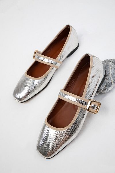 SOHO Γυναικείες μπαλαρίνες 19722 Model Silver Snake Pattern