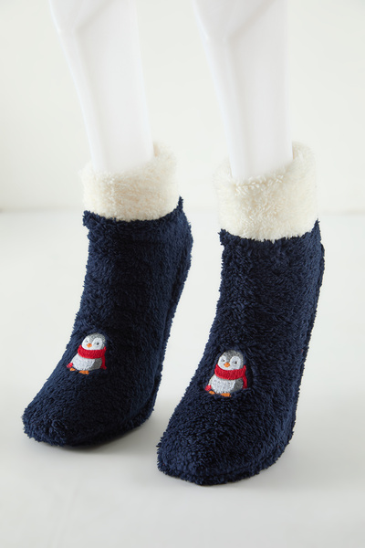 Trendyol Collection Navy Blue-Multicolor 2-Pack Winter Themed Embroidered Towel Knitted Socks Thmaw25Co00003