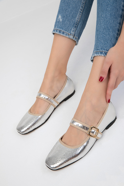 SOHO Γυναικείες μπαλαρίνες 19722 Model Silver Snake Pattern