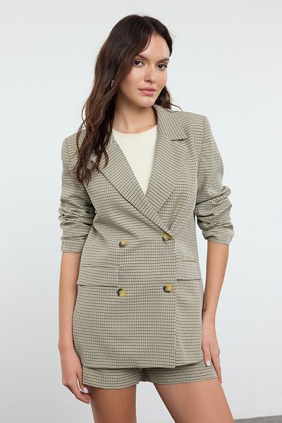 Trendyol Collection Houndstooth vzorovaná hnědá bunda Blazer - Twoaw25Bc00036