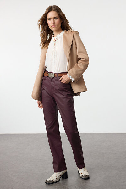 Trendyol Collection Vínové rovné džíny s vysokým pasem - Twoaw25Je00366