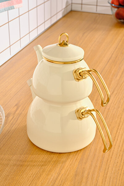 Karaca Retro Emaye Midi Çaydanlık Krem