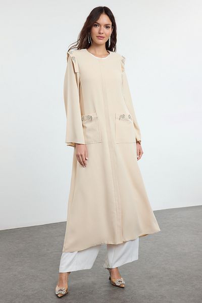 Trendyol Modest Μπεζ κρεπ με λεπτομέρεια υφαντό καπάκι & Ferace TCTAW25KF00018