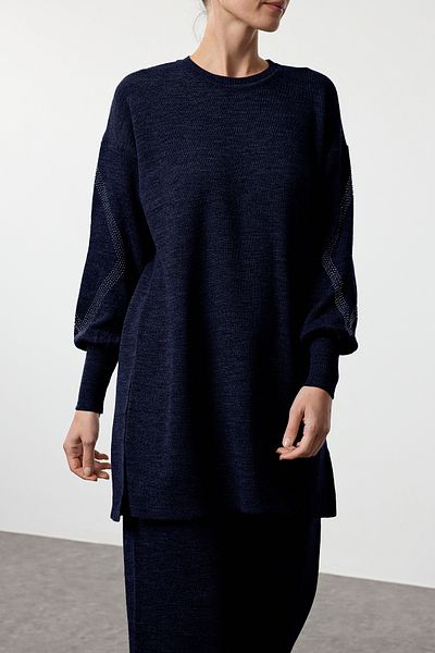 Edit by Trendyol Navy Blue Stone Vyšívaný svetr Kalhoty Pletené zboží Spodní sada Tedaw25Us00011