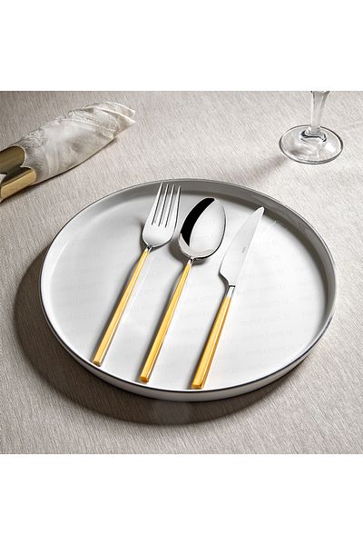 Nehir Gloria Gold - 84 Pieces Boxed Fork Spoon Knife Set for 12 People