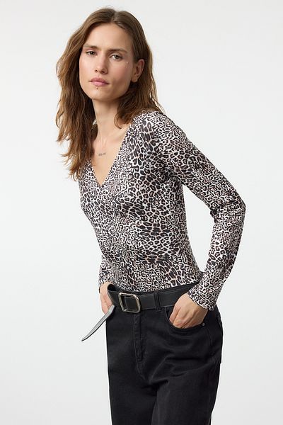 Trendyol Collection Leopard Printed Flexible V-Neck Body - Colored and Fastener, Fitting on the Body Twoaw25Bd00028