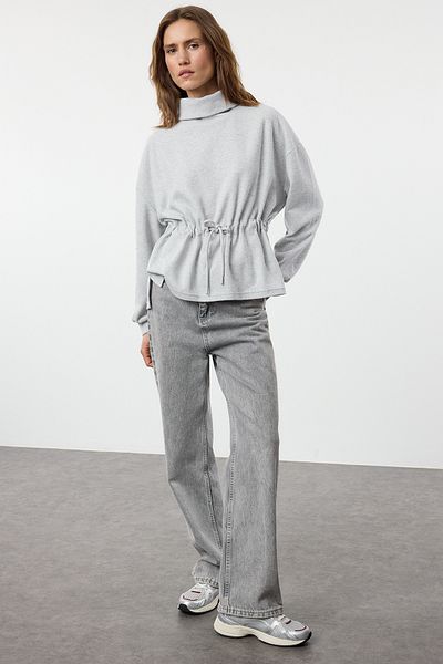 Trendyol Collection Šedá mikina Melange Knitwear Look Stand Collar - Twoaw24sw00146