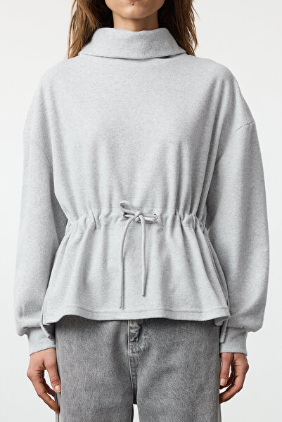 Trendyol Collection Šedá mikina Melange Knitwear Look Stand Collar - Twoaw24sw00146