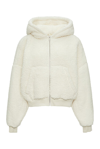 QS by s.Oliver Teddy Pileş Plush - Puha belső kapucnis pulóver, túlméretezett cipzár