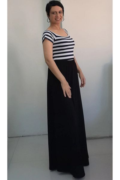 Mertcan Butik Black Elastic Waist Side Handle Asagi Dogru Bell Combed Cotton Viscose Summer Skirt
