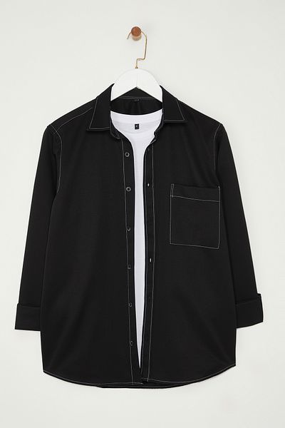 Trendyol Collection Черна стандартна риза с контрастни шевове и детайли Tmnaw25Go00027