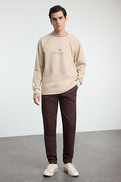 Trendyol Collection Πλεκτό φούτερ σε μπεζ εμπριμέ - Λεπτομέρεια με ραφές και γιακά, ζώνη πλεκτών Tmnaw25sw00166