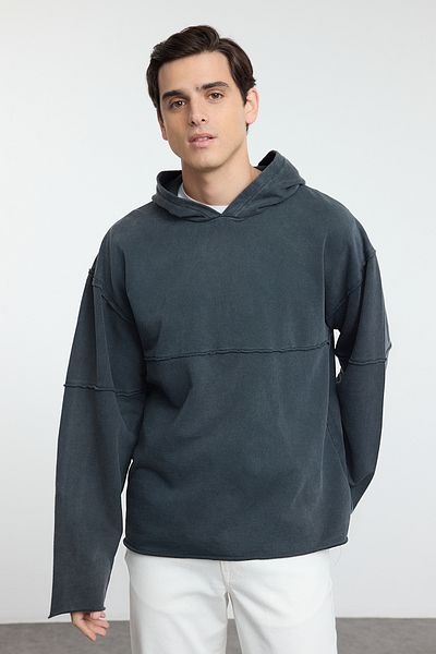 Trendyol Collection Anthracite Limited Edition Extra Oversize/Wide Cut Faded Effect Shaded Sweatshirt Tmnaw25Sw00134