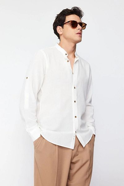 Trendyol Collection Ecru Slim Fit košile s límcem pro soudce - TMNSS24GO00050