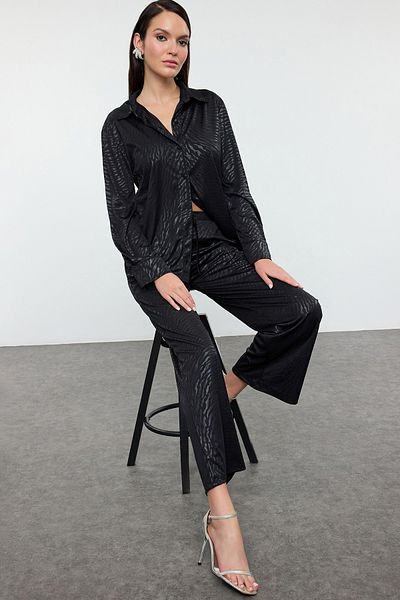 Trendyol Collection Black Animal Patterned Knitted Top and Bottom Set Tpraw25Au00003