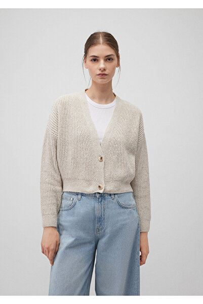 Mavi Düğmeli Bej Hırka Crop / Kısa Kesim 1710476-70143