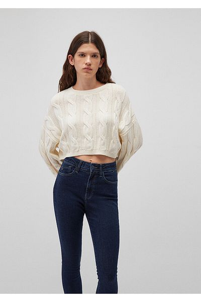 Mavi Ecru Crop Sweater - Crew NecK, Short Cut 1710477 -82127