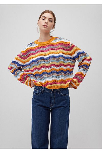 Mavi Pulover portocaliu jacquard cu croiala larga - 1710249 -88085