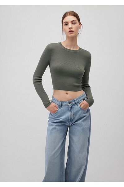 Mavi Khaki Crop Crew Neck Sweater - Short Cut 1710474 -70123