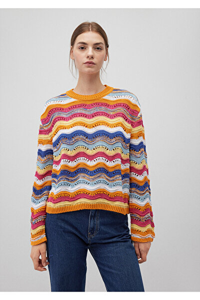 Mavi Jakarlı Turuncu Kazak Loose Fit / Bol Rahat Kesim 1710249-88085