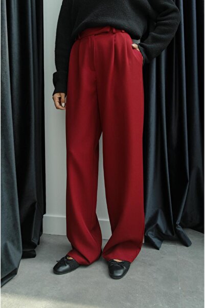 Havoş Burgundské plisované kalhoty Palazzo