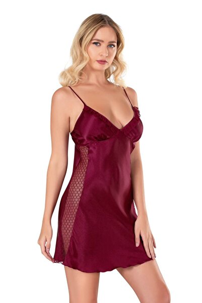 PRIMODA Claret Red Short Satin Nightgown 8105