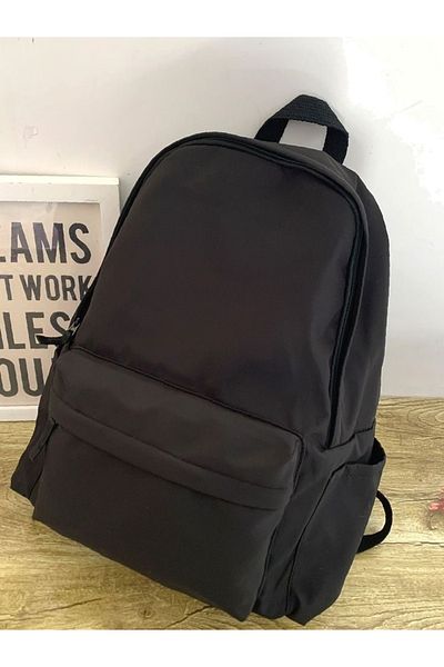 Denik Black Plain Black Unisex Laptop School Course Camping Travel Travel Daily Use Backpack