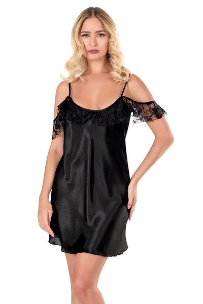 PRIMODA Black Short Satin Nightgown 8140