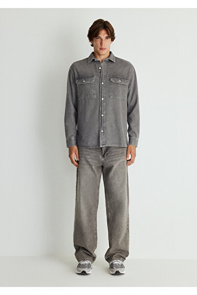 Mavi Gri Denim Gömlek Loose Fit / Bol Rahat Kesim 0211149-80739