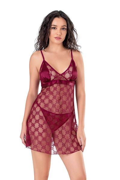 PRIMODA 4128ModelBurgundy Short Tulle Nightgown