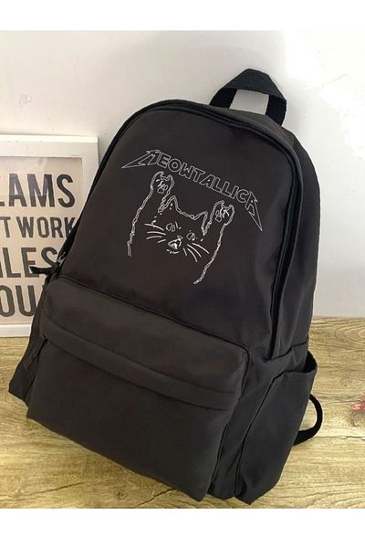 Denik Meuwtallica Printed Μαύρο Μαύρο Laptop Σχολικό Μάθημα Κάμπινγκ Ταξίδι Εκδρομή Καθημερινής Χρήσης Σακίδιο πλάτης