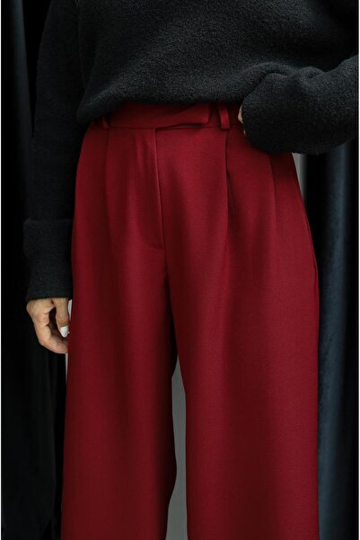 Havoş Burgundské plisované kalhoty Palazzo