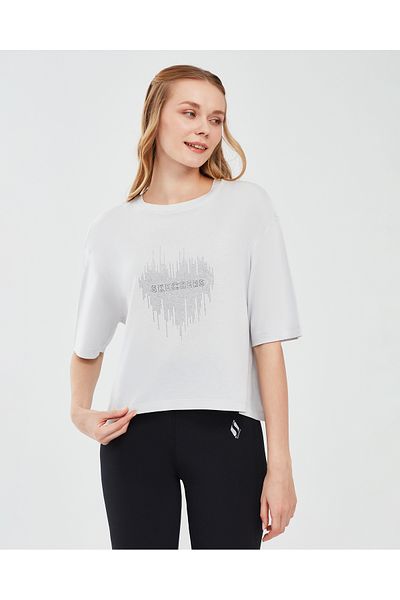 SKECHERS Γραφικό T-Shirt W Γυναικείο κοντομάνικο γκρι μπλουζάκι S 221173 -035