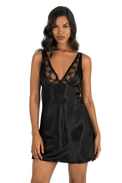 PRIMODA Black Short Satin Nightgown 8205