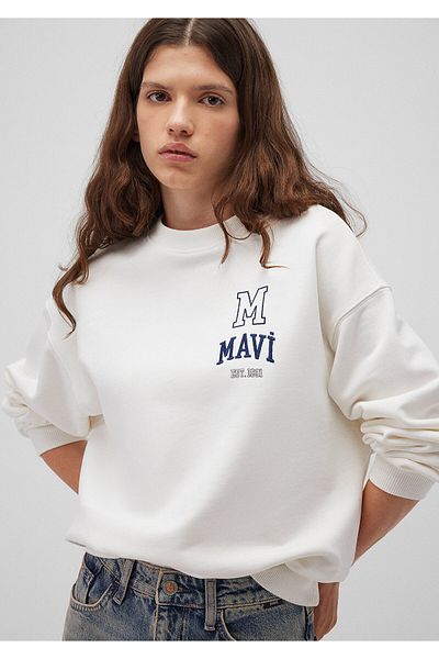 Mavi Hanorac alb imprimat cu logo - 1s10148-70069