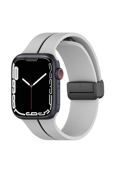 Microsonic Apple Watch Series 10 46mm Kordon Ribbon Line Gri Siyah