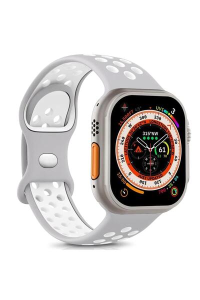 Microsonic Apple Watch Series 10 46mm Kordon Rainbow Band Gri Beyaz