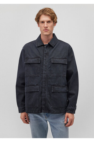 Mavi Cep Detaylı Gri Ceket Loose Fit / Bol Rahat Kesim 0110510-70088