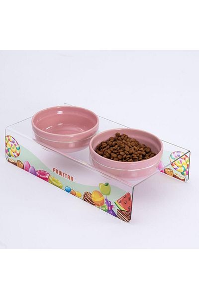 Pawstar Candy-Double Ceramic-Plexi Cat Dog Food Water Bowl