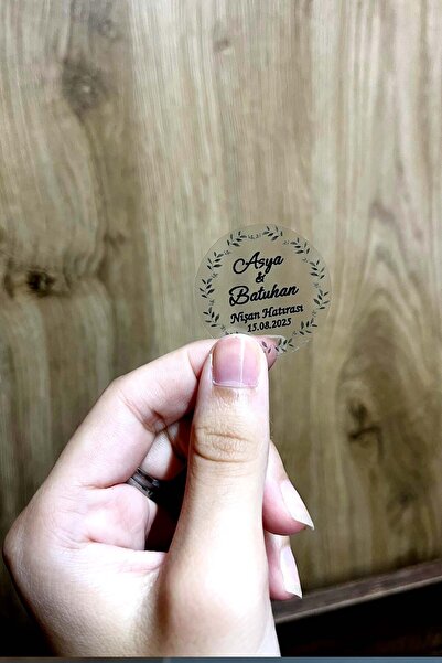 Vice Kişiye Özel Baskılı Şeffaf Etiket /Düğün-Nişan Etiketi / 100 Adet Yuvarlak Özel Gün Etiketi (3,5 Cm)