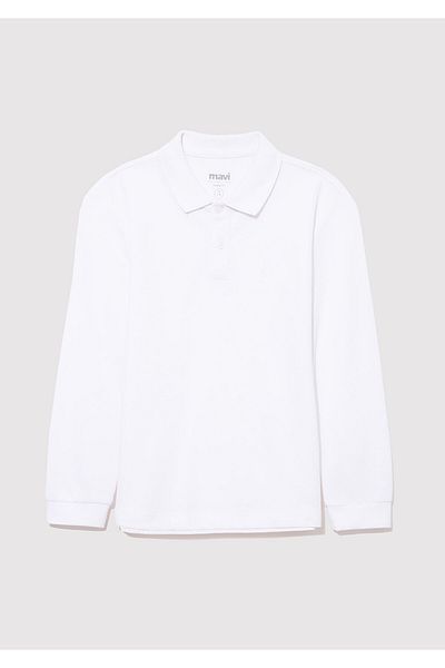 Mavi Tricou polo alb - mânecă lungă, croială lejeră 6610215 -620