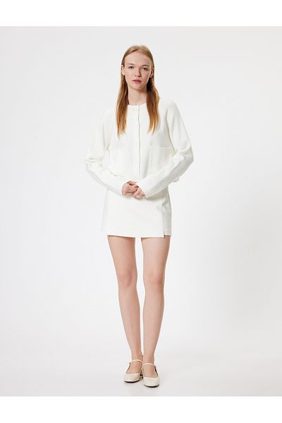 Koton Knitwear Cardigan Crew Neck Buttoned Pocket Detailed Long Sleeve